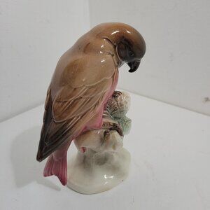 Vintage Porcelain Brown and Pink Parrotlet Figurine